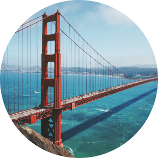 red bridge over blue water