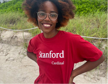 Young woman in a Stanford shirt